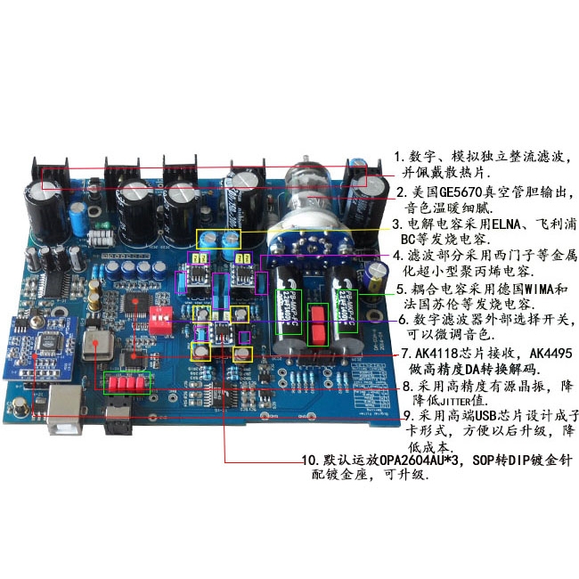 XiangSheng DAC-03B PCM1794 USB Tube DAC HIFI Coaxial SPIDIF HD Exterior Sound Card Bluetooth Heaphone