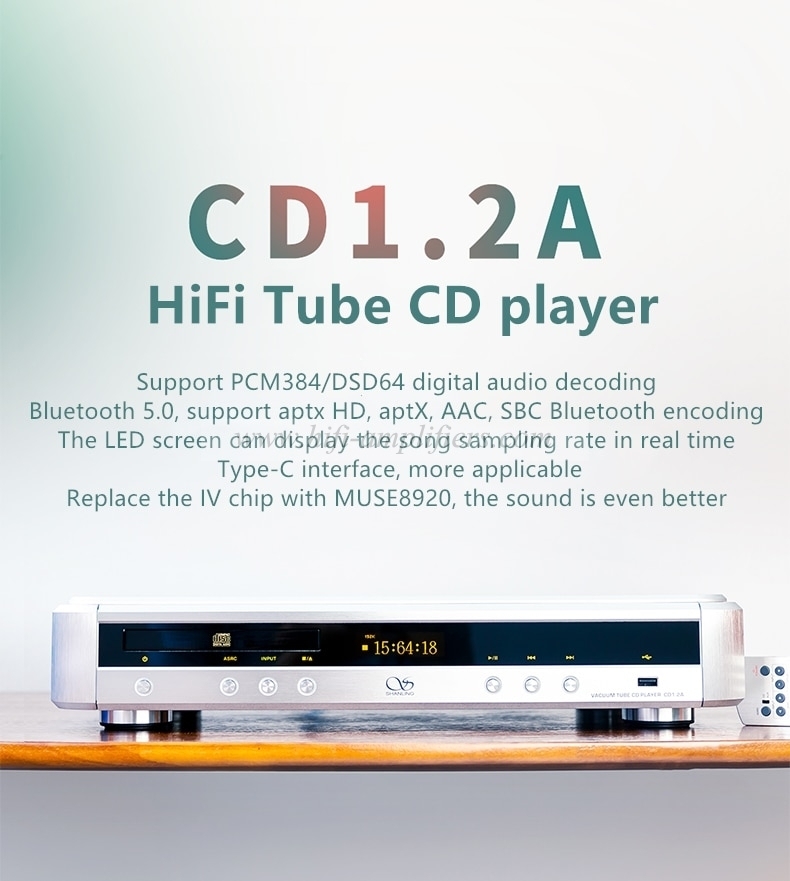 SHANLING CD1.2A Reproductor de CD de tubo USB DAC Bluetooth 5.0 Lector de medios CD1.2 Tocadiscos