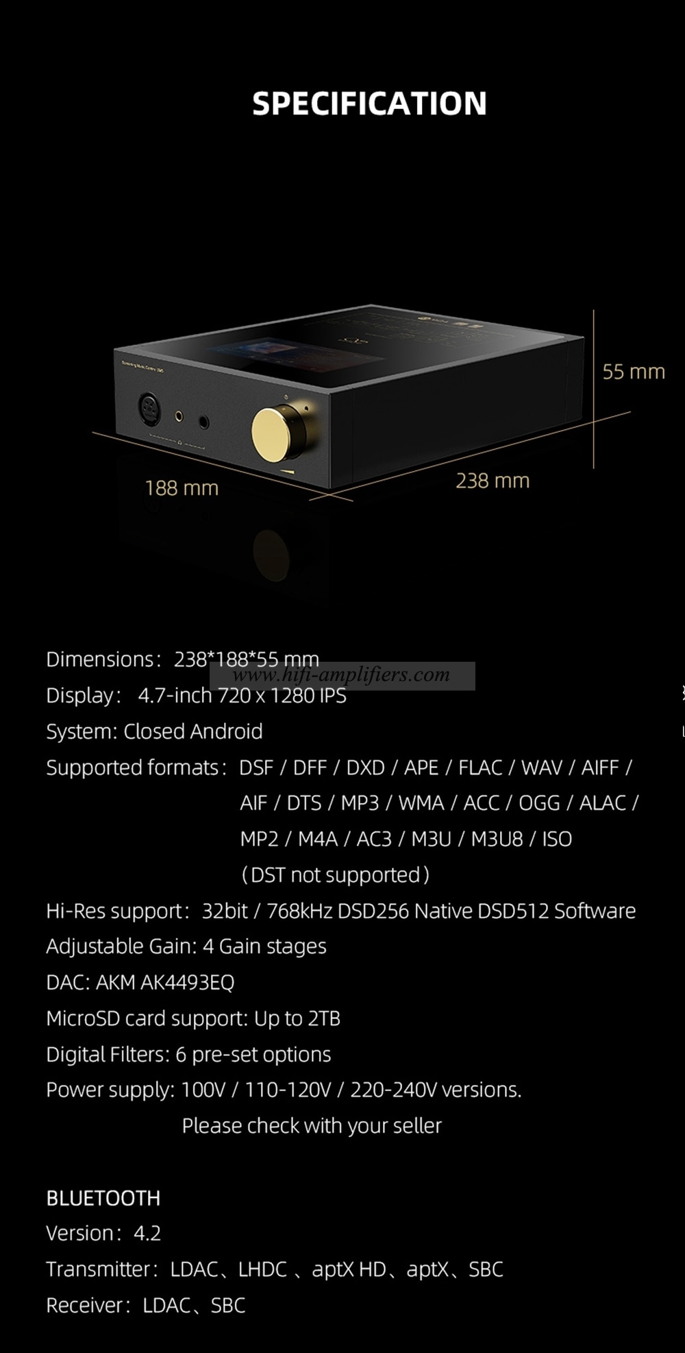 Shanling EM5 AK4493EQ 칩 Bluetooth 데스크탑 안드로이드 플레이어 스트리밍 DAC/AMP 오디오 디코더 헤드폰 앰프 MQA PCM