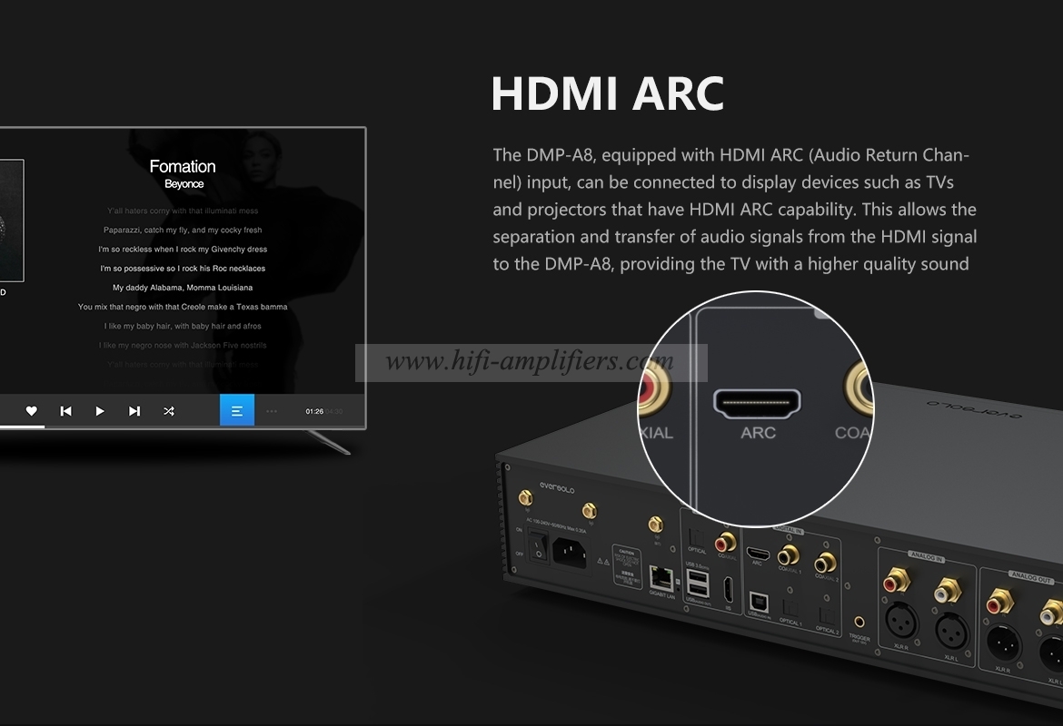Eversolo DMP-A8 Music Streamer, DAP,DAC, préampli, 4GDDR4 + 64GeMMC AK4191EQ + AK4499EX, entrée ARC, sortie IIS, compteurs UV
